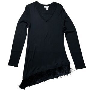 Carmen Womens Sweater Top size M Medium Black Pullover Asymmetrical Hem Stretch